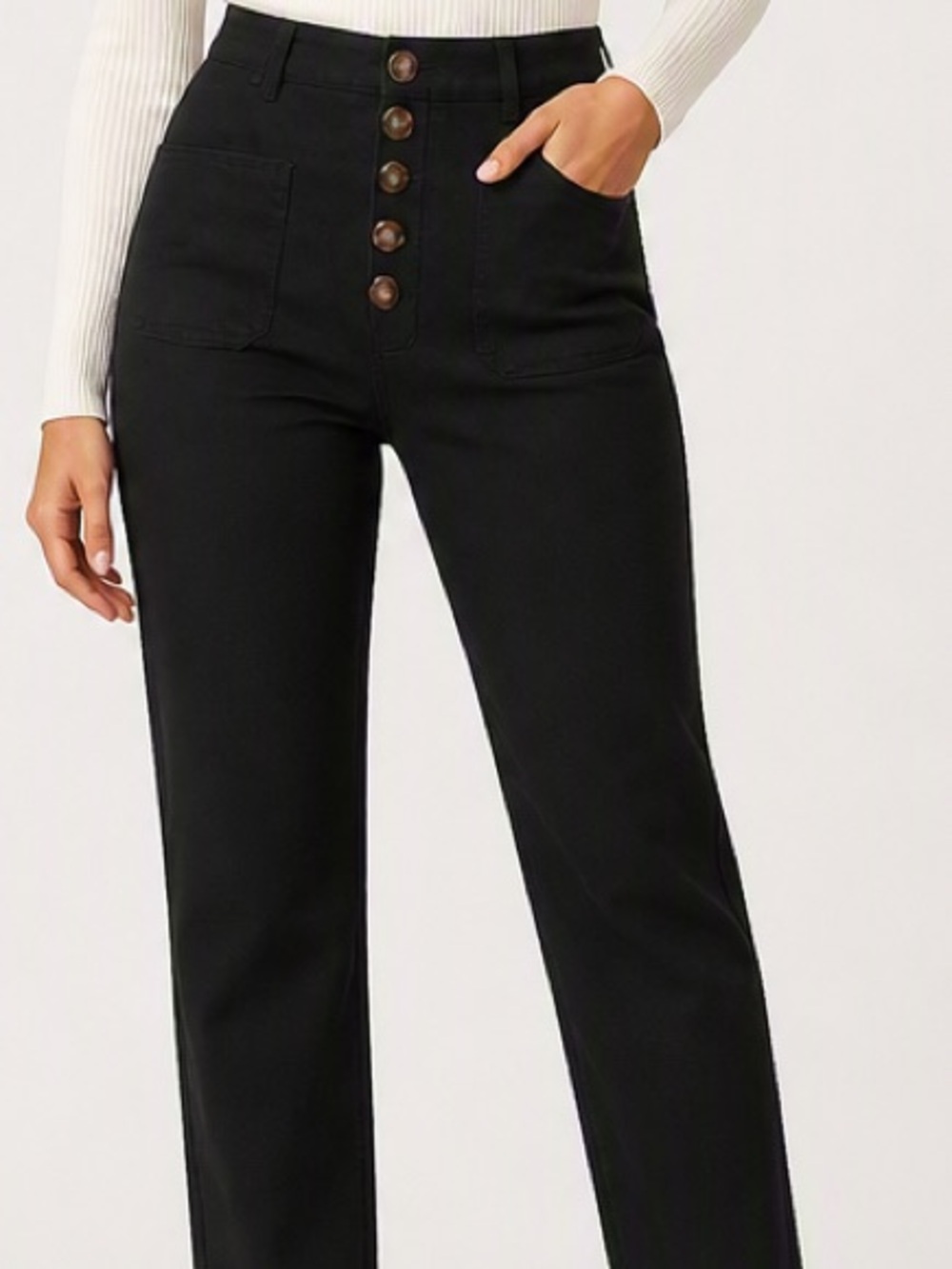 House of Harlow 1960 Wide Leg Button Front Patch Pocket Pants Black Ponte 10